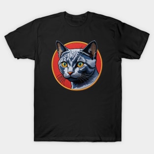 Russian Blue Eyes Embroidered Patch T-Shirt